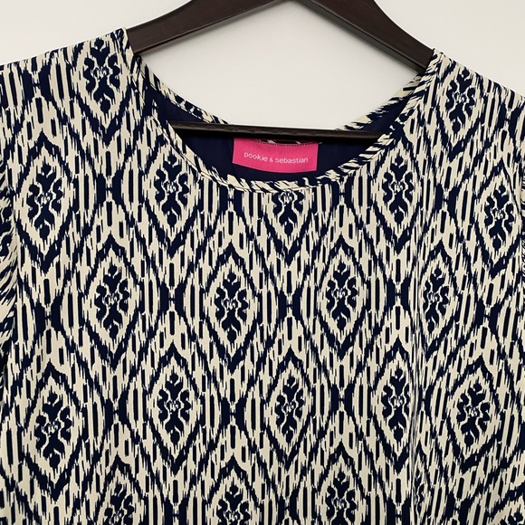 Pookie and Sebastian Cream and Blue Abstract Pattern Blouse - Picture 4 of 14